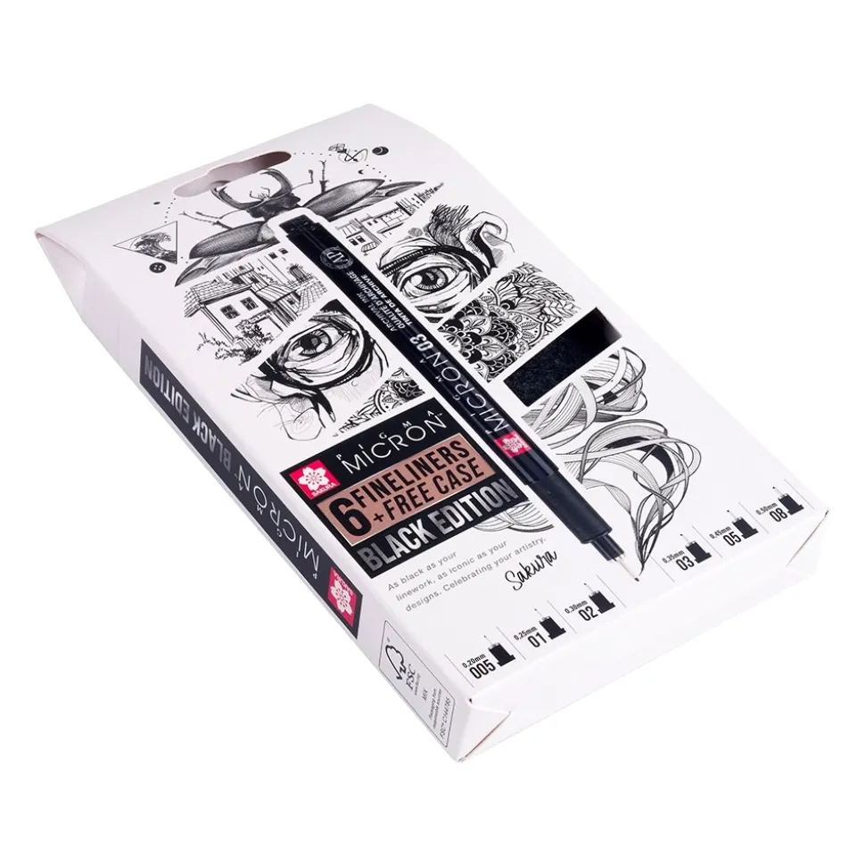 Set 6 rotuladores calibrados Pigma Micron Black Edition Sakura