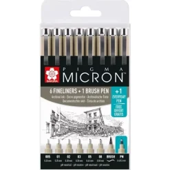 Set 7+1 rotuladores punta fina negros Pigma Micron Sakura