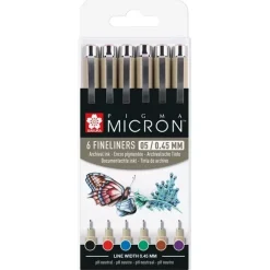 Set 6 rotuladores punta fina colores básicos Pigma Micron 05 Sakura