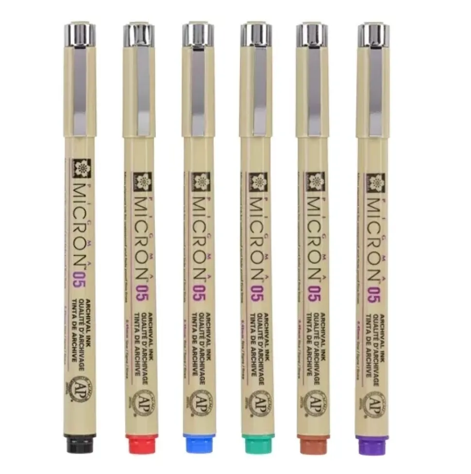 Set 6 rotuladores punta fina colores básicos Pigma Micron 05 Sakura