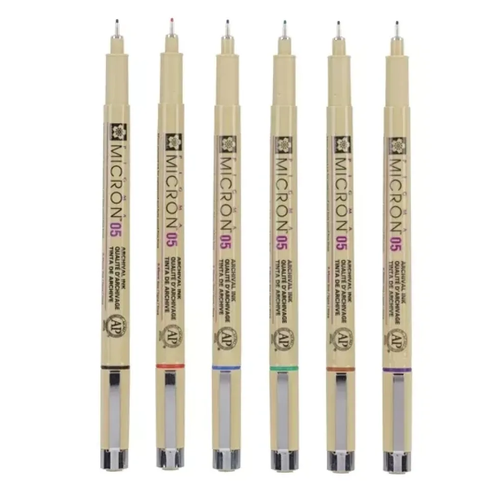 Set 6 rotuladores punta fina colores básicos Pigma Micron 05 Sakura