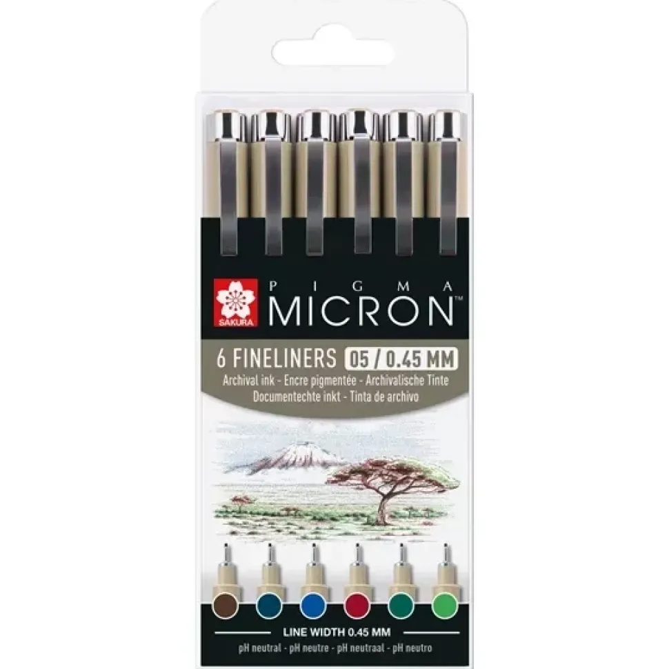 Set 6 rotuladores punta fina colores tierra Pigma Micron 05 Sakura