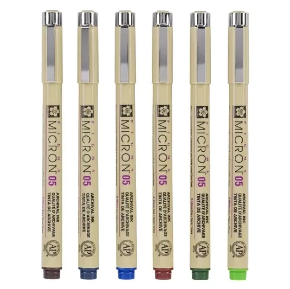 Set 6 rotuladores punta fina colores tierra Pigma Micron 05 Sakura
