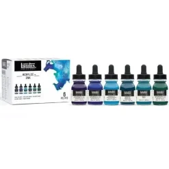 Set 6 tintas para pouring azules Liquitex 30ml