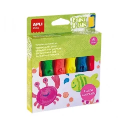 Set 6 témperas fluor en tubo con pincel incorporado Paint & Fun Apli