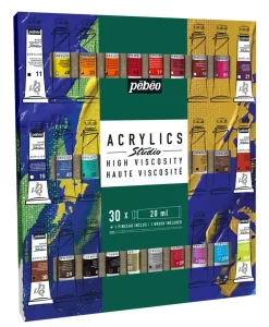 Set 30 Tubos acrílico alta viscosidad surtidos Studio y pincel Pebeo 20ml