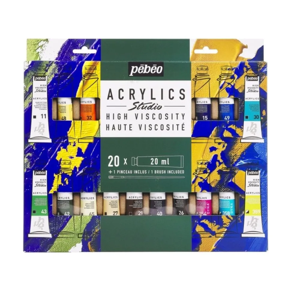 Set 20 tubos acrílico Studio y pincel Pebeo 20ml
