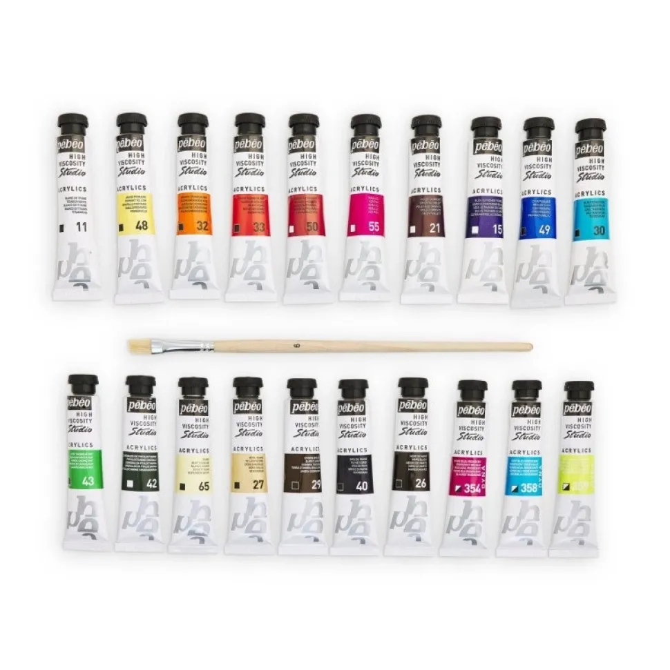 Set 20 tubos acrílico Studio y pincel Pebeo 20ml