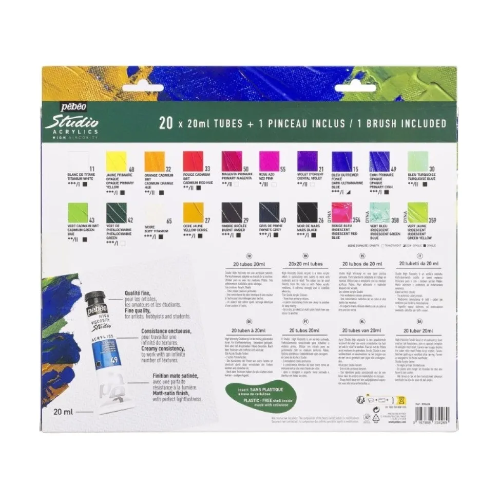 Set 20 tubos acrílico Studio y pincel Pebeo 20ml