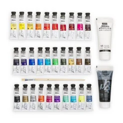 Set 30 tubos 20ml + 2 tubos 100ml acrílico alta viscosidad Studio y brocha Pebeo