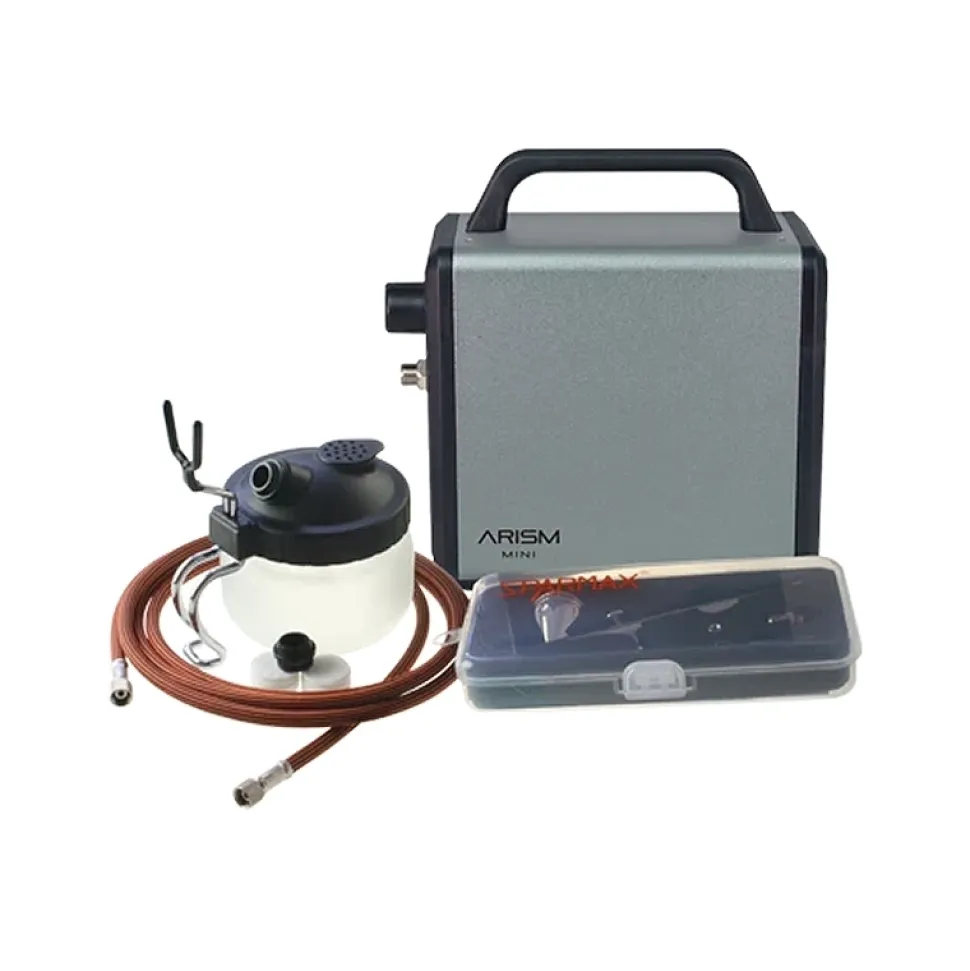 Set compresor Arism Mini Cosmic Grey con aerógrafo y accesorios Sparmax