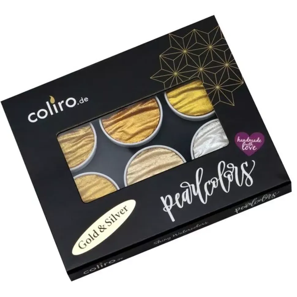 Set de 6 acuarelas Pearlcolor Gold and Silver Coliro