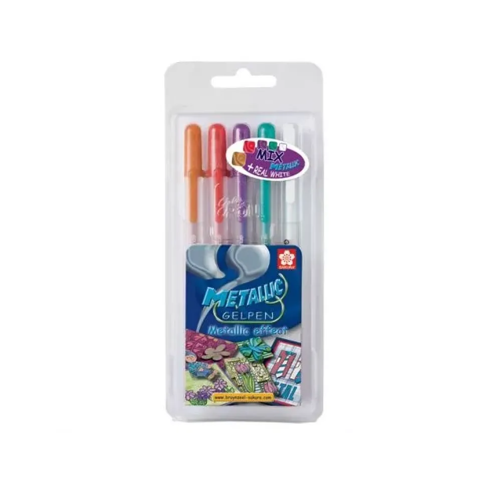 Set de 5 bolígrafos gel efecto metálico Mix