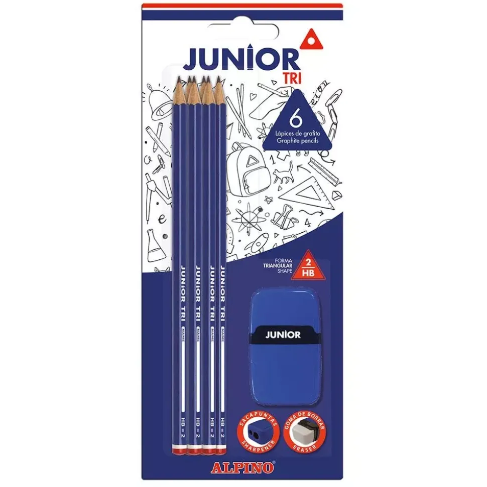 Set de 6 lápices de grafito + goma afilapuntas Junior Tri Alpino