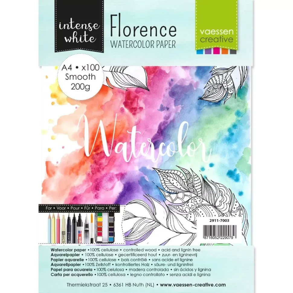 Set de 100 papeles de acuarela Intense White Vaessen A4