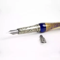 Set de escritura con pluma de Murano azul y oro Bortoletti