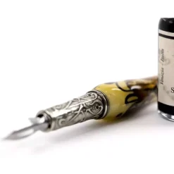 Set de escritura con pluma de Murano marfil, negro y bronce Bortoletti