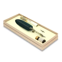 Set de escritura con pluma de oca verde Bortoletti