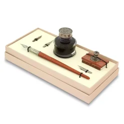 Set de escritura con pluma de madera y tampón Bortoletti