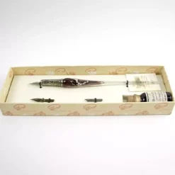 Set de escritura con pluma de Murano amatista, blanco y plata Bortoletti