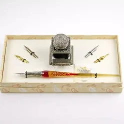Set de escritura con pluma de Murano rojo Bortoletti