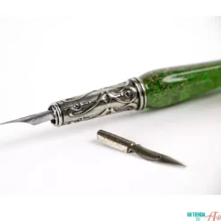 Set de escritura con pluma de Murano verde y oro Bortoletti