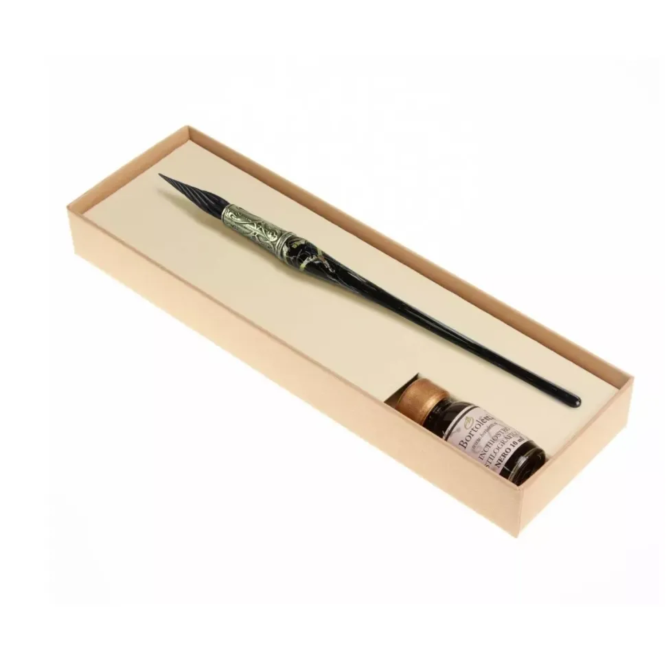 Set de escritura con pluma de cristal Negro