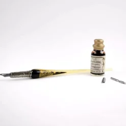 Set de escritura con pluma de Murano negro y oro Bortoletti