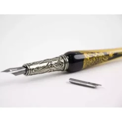Set de escritura con pluma de Murano negro y oro Bortoletti