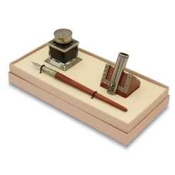 Set de escritura con pluma de madera, tintero y portapluma Bortoletti