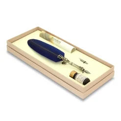 Set de escritura con pluma de oca azul Bortoletti