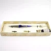 Set de escritura con pluma de Murano azul, blanco y plata Bortoletti