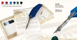 Set de escritura con pluma de oca VERDE y plata/niquel