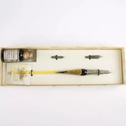 Set de escritura con pluma de Murano azul y oro Bortoletti