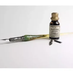 Set de escritura con pluma de Murano turquesa, marfil y dorado Bortoletti