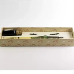 Set de escritura con pluma de Murano turquesa, marfil y dorado Bortoletti