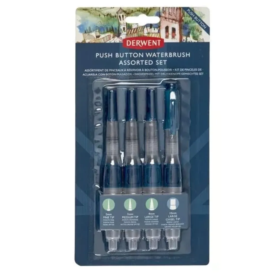 Set pinceles con depósito de agua y botón pulsador Derwent