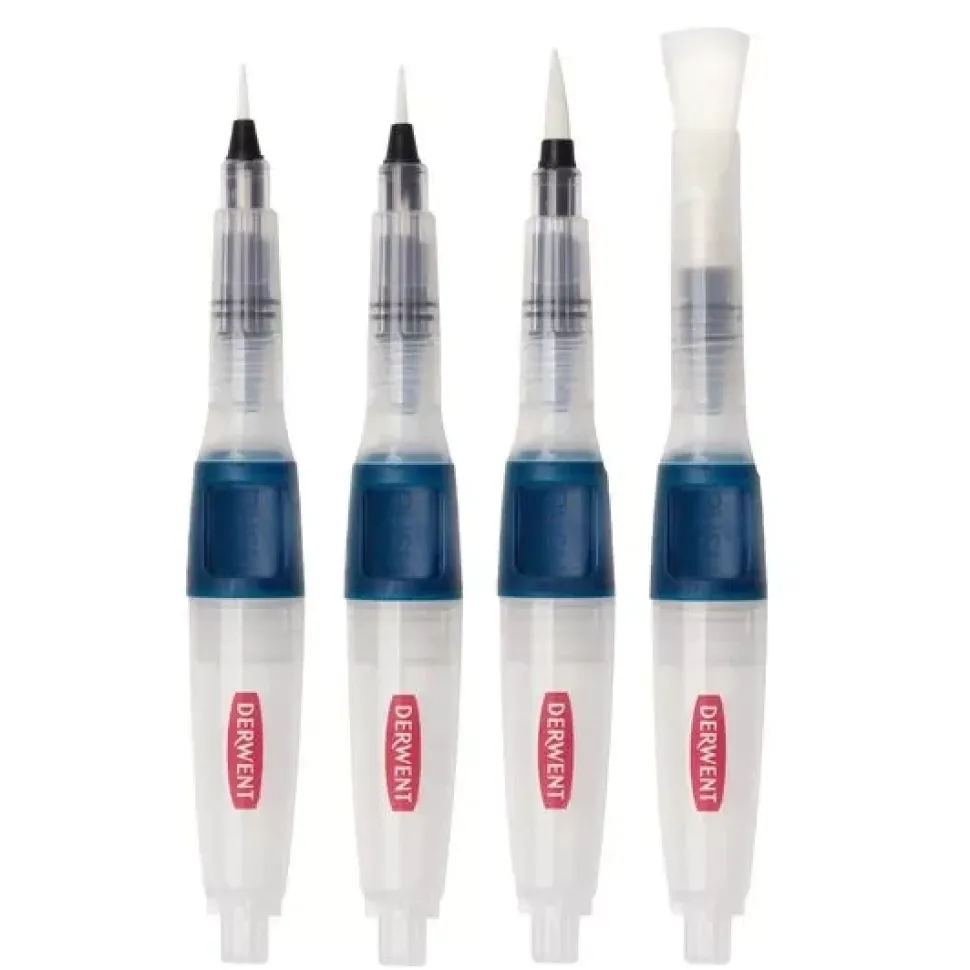 Set pinceles con depósito de agua y botón pulsador Derwent