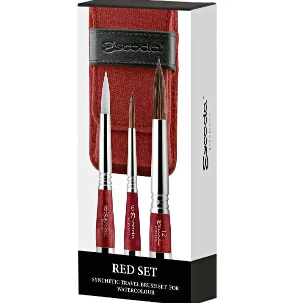 Set viaje acuarela 1270 estuche tela roja y pinceles Escoda